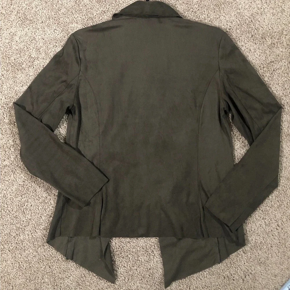 Catherine Malandrino Olive Green Faux Suede Cascade Open Front Jacket Petite S - Picture 2 of 12